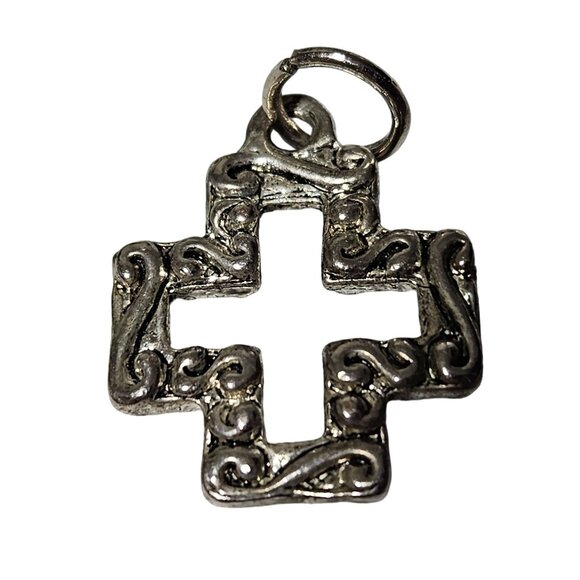 Vintage Ornate Silver Tone Cross Pendant Charm for Necklace Bracelet Spiritual - Picture 2 of 3